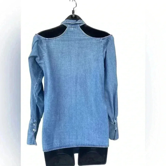 Styles togo women’s vintage denim cutout shoulders longsleeve top sz 4 preowned - Picture 5 of 7